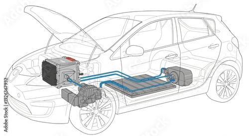 Electric Car Battery System Diagram Illustration.