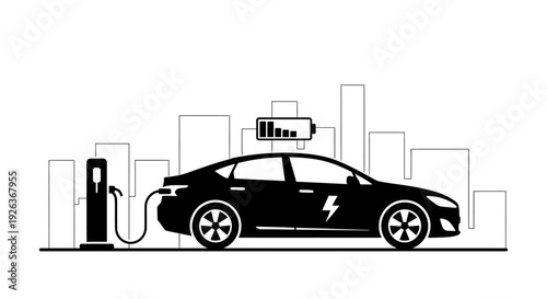 Electric Car Charging at Station.