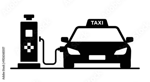 Electric Taxi Car Charging at Station.