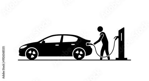 Person Charging Electric Car at Station.