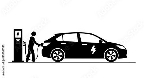 Person Charging Electric Car at Station.