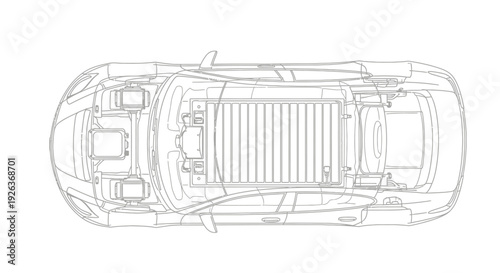 Top View Car Blueprint Technical Drawing.