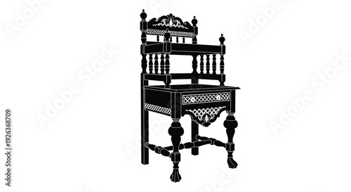 Intricate black silhouette of a baroque style chair with ornate details
