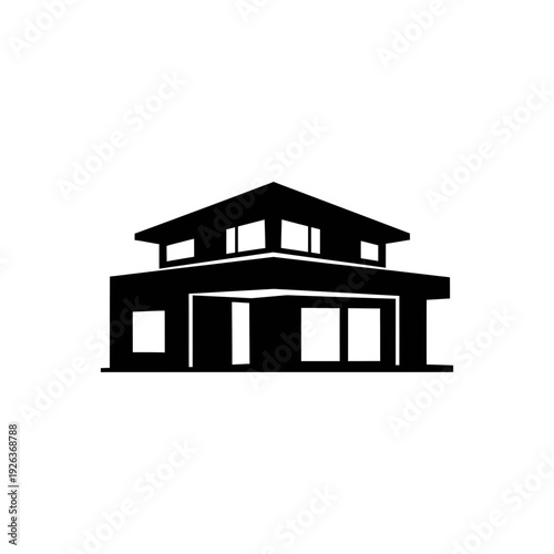 Modern two-story house with large windows and garage