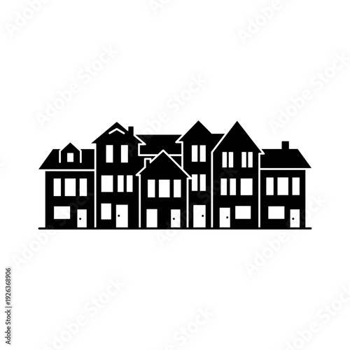 Modern homes in a suburban neighborhood with black silhouettes