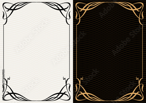 Luxury frame invitation card background vector. Elegant classic antique design, gold lines t, sparkle on black background. Premium design illustration for gala card, grand opening, art deco, magazine.