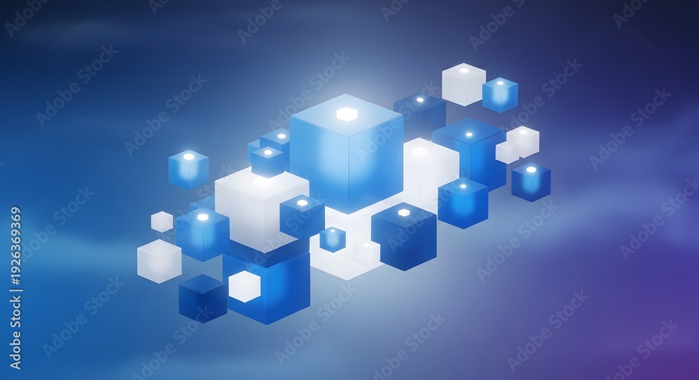 Obraz premium Abstract Blue and White 3D Cubes Technology Data Block Background