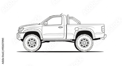 Pickup Truck Side View Illustration.
