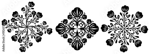 Vector set of floral mandala clip arts. Monochrome tracery collection of flower wreaths