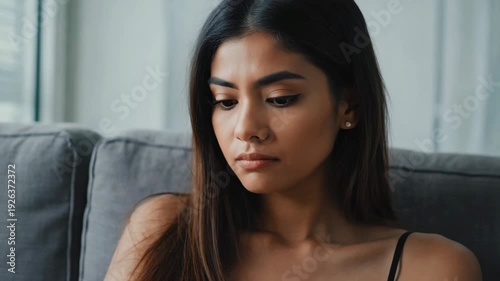 Portrait of Beautiful Young Woman Looking Thoughtfully with Natural Makeup, 4K video