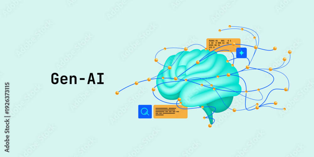Fototapeta premium lustration of abstract stream, AI brain concept. Artificial intelligence. Big data, technology, AI, data transfer, data flow, large language model, generative AI, LLM, NLP. NLG 