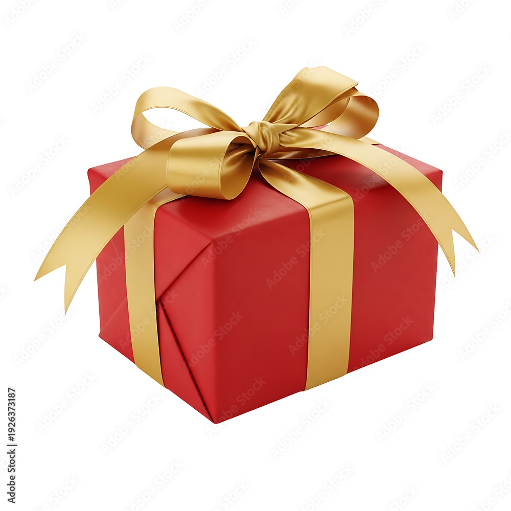 Obraz premium A red gift box with a gold ribbon on transparent background