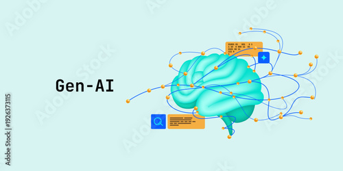 lustration of abstract stream, AI brain concept. Artificial intelligence. Big data, technology, AI, data transfer, data flow, large language model, generative AI, LLM, NLP. NLG	