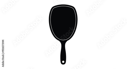 A simple black hand mirror design isolated on a white background silhouette