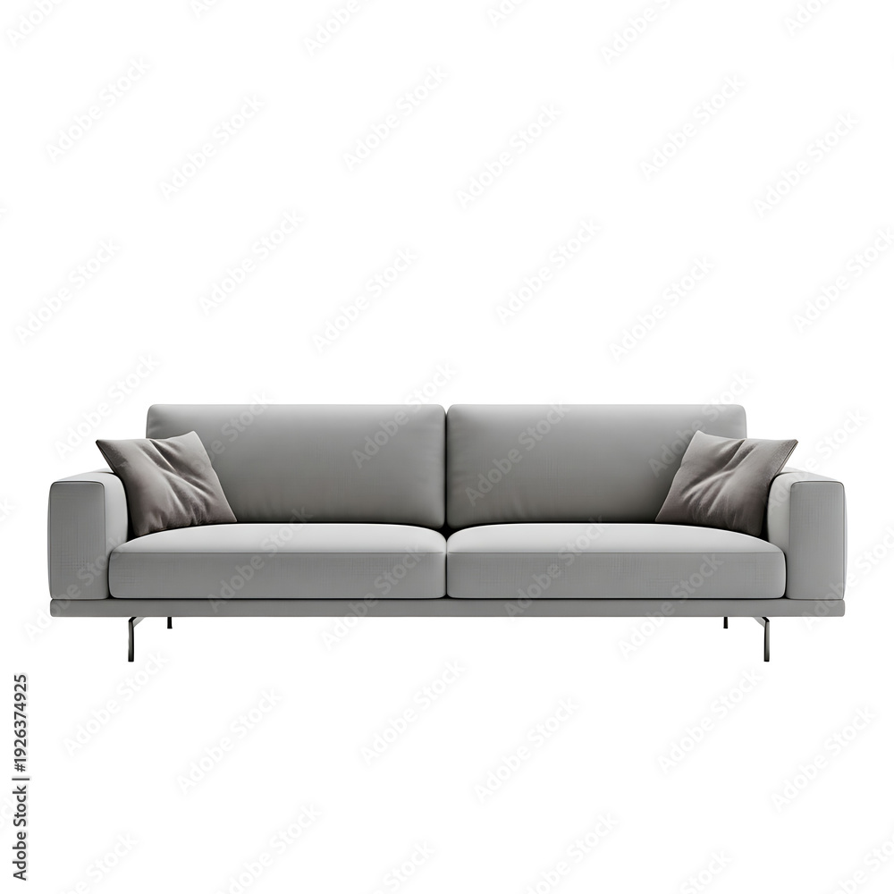 Fototapeta premium A modern gray couch with two pillows on transparent background
