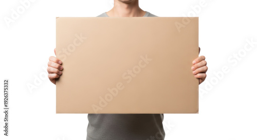 Photo-realistic Image of Person Holding Blank Cardboard Sign for Marketing Communication