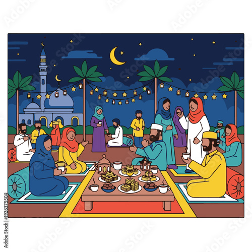 People sitting on floor eating together.