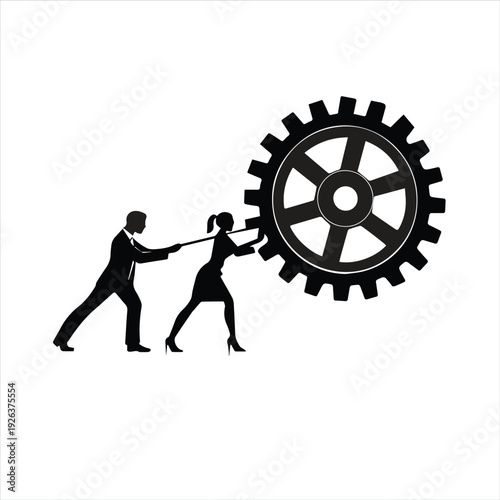 Business Teamwork and Cooperation with Gear Illustration