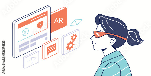 A person exploring augmented reality features on a digital interface with virtual elements