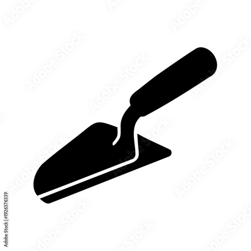 Simple Black and White Vector Graphic of a Pointed Trowel Tool