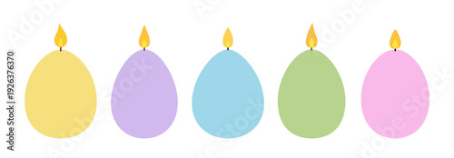 Simple Easter Pastel Egg Candle Set.
Lit Egg-Shaped Candles Easter Vector Collection.
Pastel Easter Egg Candle Flat Illustration.
Transparent background. SVG.