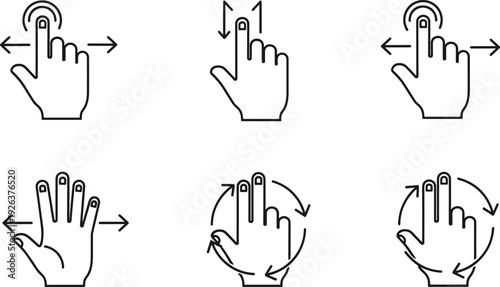 Touch Screen Finger Gesture Icons Set for Mobile Apps and Web Design Including Swipe Scroll Tap Rotate and Multi Touch Movements