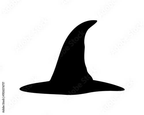 Elegant black silhouette of a classic witch's hat on a white background