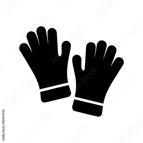 A pair of black work gloves with white wrist bands graphic illustration