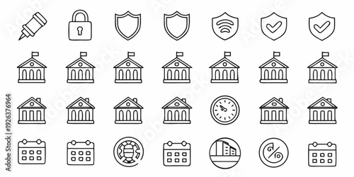 Collection of icons representing government, security, and public services