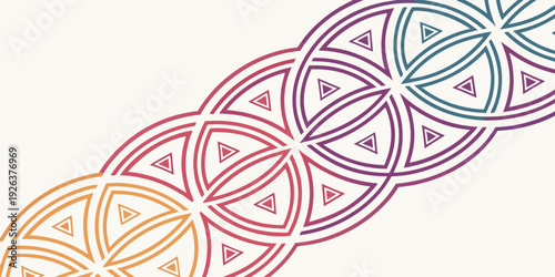 Intricate geometric patterns intertwined in vibrant, flowing designs.