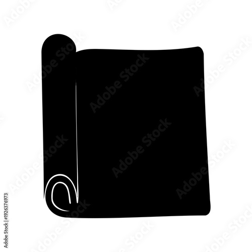 Solid black silhouette of a rolled yoga mat or exercise mat