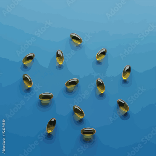 Golden Pills on Blue Background