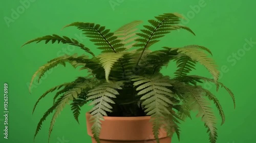 A beautiful fern plant thrives in a terracotta pot, ideal for enhancing the ambiance of a sunroom.