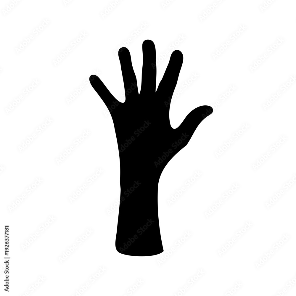 Obraz premium Silhouette of human hand with outstretched fingers on a plain white background