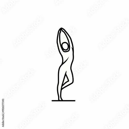 A person performing a yoga tree pose, in a simple line art illustration style