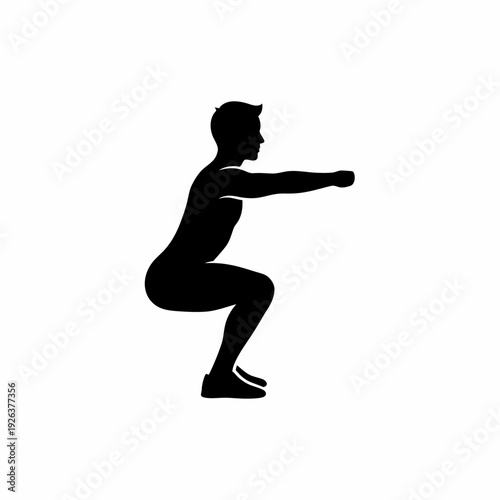 A person performing a squat exercise, demonstrating proper form and posture for a workout routine