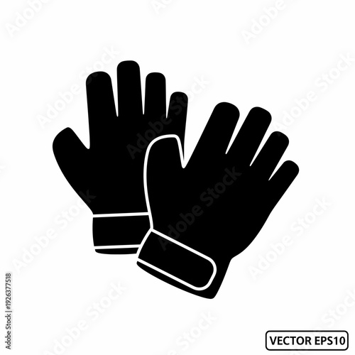 A pair of protective gloves illustrated in black against a clean backdrop. These gloves symbolize protection and work safety. 