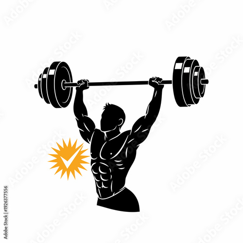 A bodybuilder is powerfully lifting a heavy barbell above his head, showcasing strength and determination