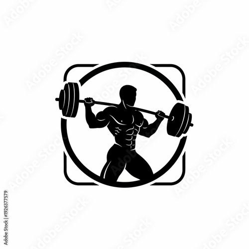A black silhouette logo of a bodybuilder with a barbell, exuding strength and fitness. The logo showcases a muscular figure in a dynamic pose.