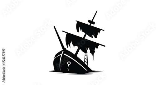 A dark minimalist depiction of a sailing ship silhouette