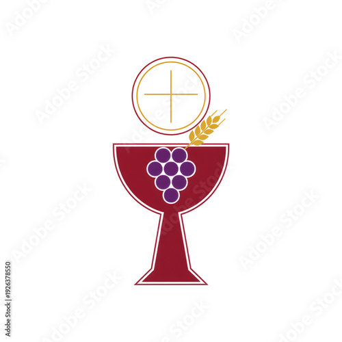 Chalice with grapes and bread representing communion symbol  