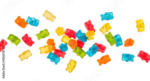 Photo-realistic Gummy Bears Candy Falling Food with Black Background Sweet Snack Dessert