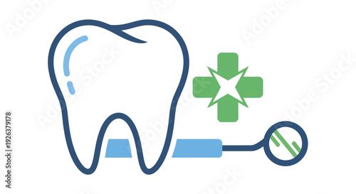 Dental health icon featuring a tooth medical cross and hygiene tools