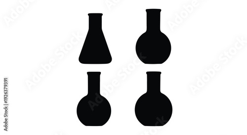 Four dark bottle shapes arranged on a white background silhouette