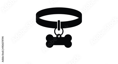 Black dog collar with bone tag a striking silhouette
