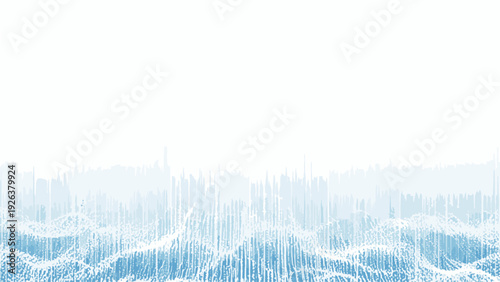 Blue and white abstract background with wavy lines and geometric patterns in a futuristic design against a clean white backdrop.