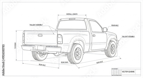 Pickup Truck Technical Drawing Vehicle.