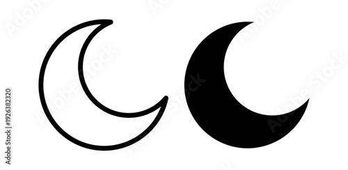 Half Moon and Crescent Icon Set, Night Sky Symbols with Stars, Astronomy and Celestial Vector Icons