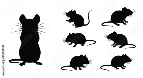 Group of mice in various poses a striking black silhouette