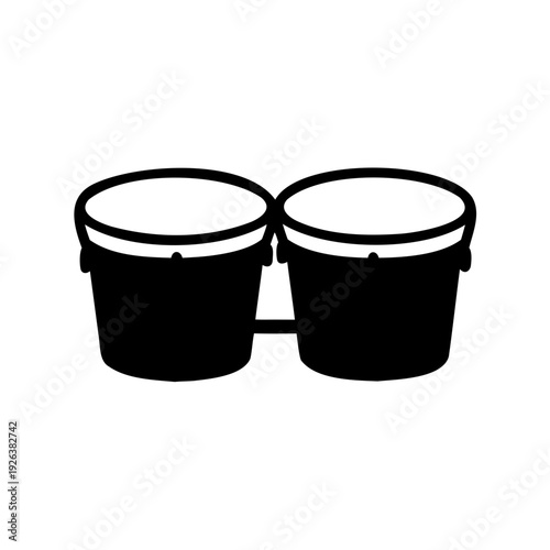 Striking black and white vector art portraying a pair of bongos